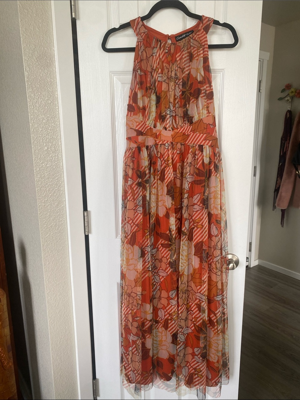 Candalite Petite FLORAL Halter Maxi Dress in Rust Orange, Yellow & Brown Sz LP - Picture 9 of 15
